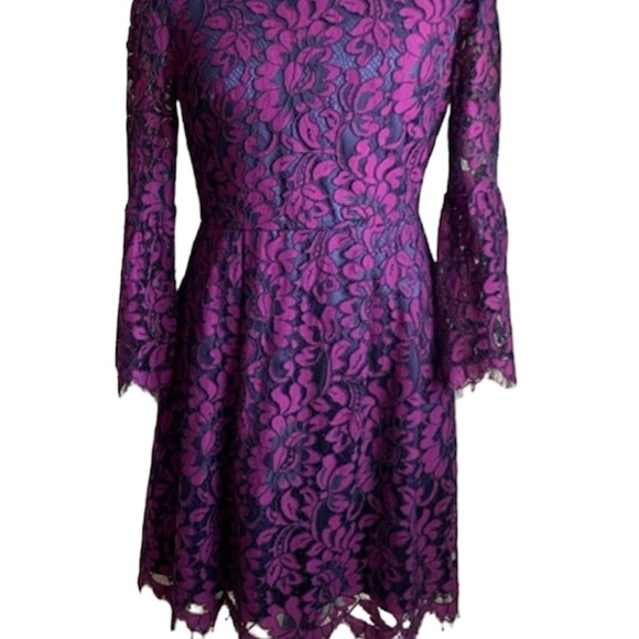 Eliza J Illusion Floral Lace Cocktail Dress, Purple, Dark Romance, Size 4 - Picture 4 of 15